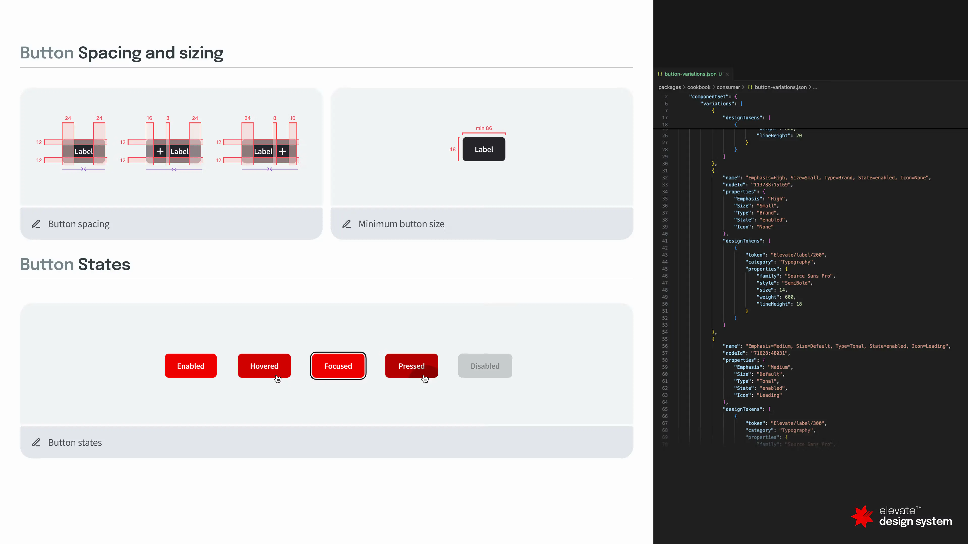 NAB's button spacing and sizing in Dev Mode